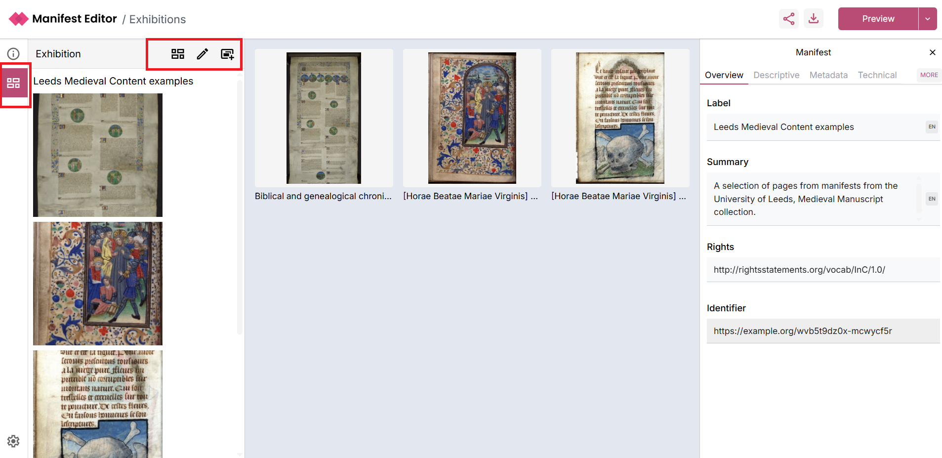 Opening the Exhibition editing view