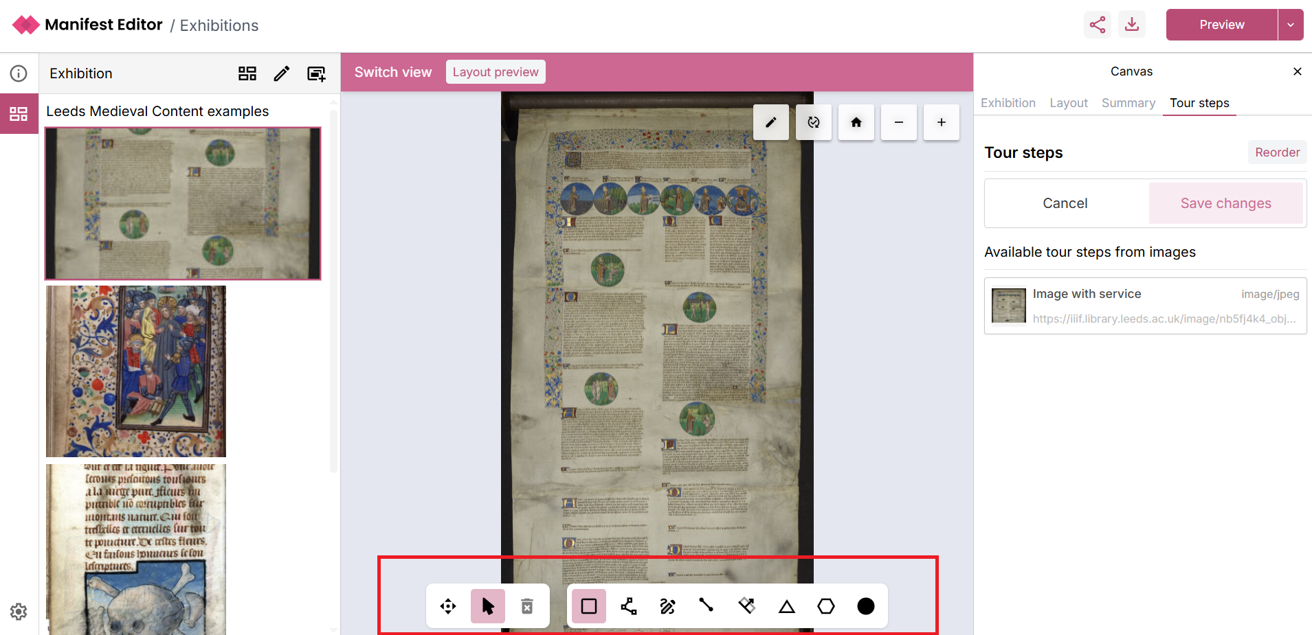 Region selector toolbar